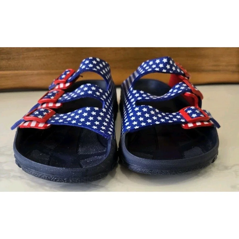 Birki’s Birkenstock Santiago Sandals 45 American Flag Stars Stripes 3 Strap Men